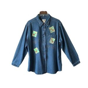 Vintage 90s Bobby Brooks, Rudolph reindeer denim Holliday day shirt